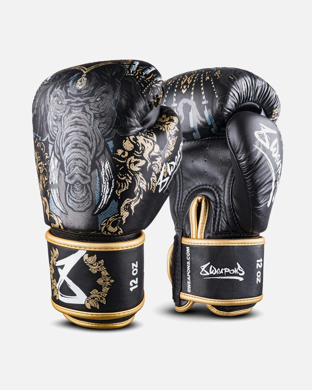 Mănuși de box 8 WEAPONS Three Elephants 2.0 – Negru/Auriu