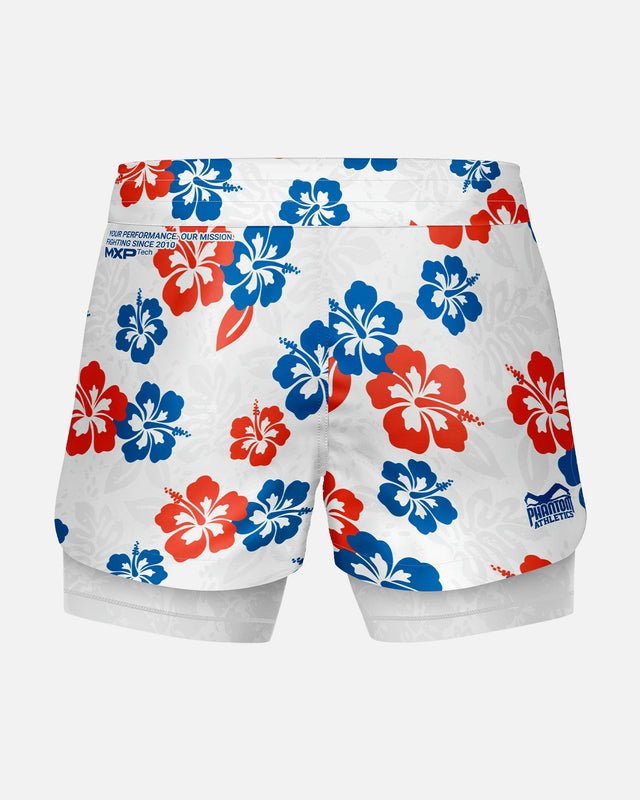 Calções de MMA Phantom Athletics Fusion 2in1 Hawaii – Branco/Azul/Vermelho