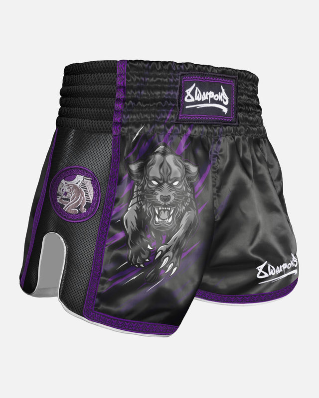 Spodenki Muay Thai 8 WEAPONS Beastial Panther – Czarne/Fioletowe