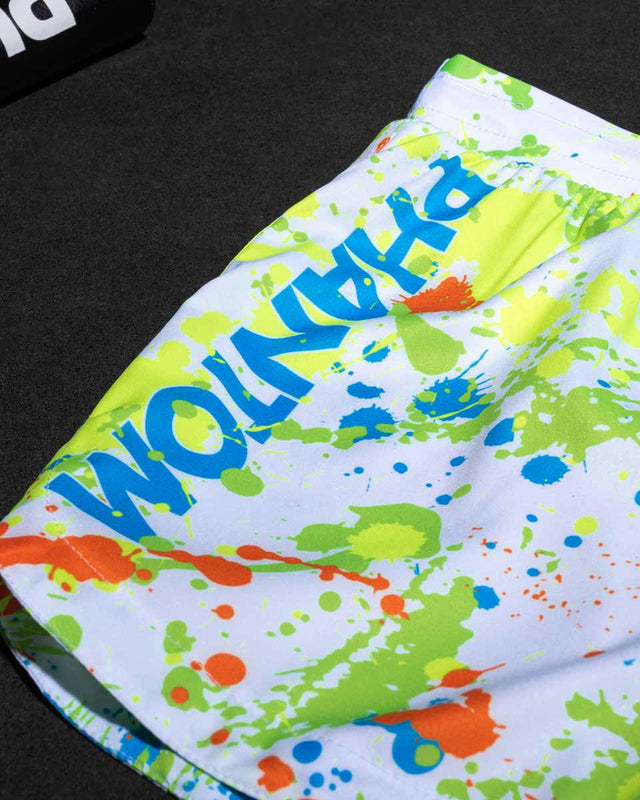 Phantom Athletics MMA-Shorts Fusion Splatter – Weiß/Neon