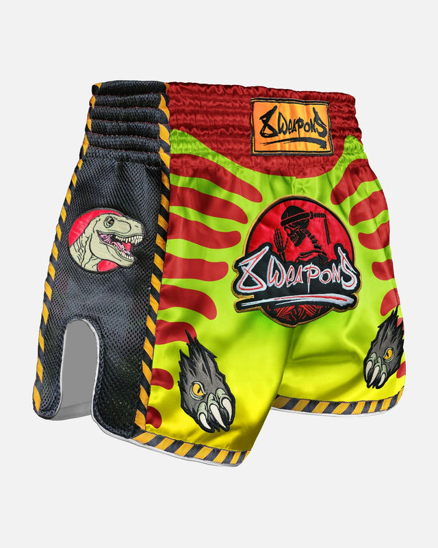 Pantalones de Muay Thai 8 WEAPONS Jurassic – Neon Verde/Rojo Sangre