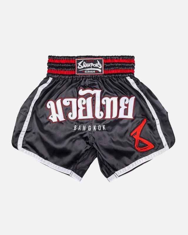 Spodenki Muay Thai 8 WEAPONS Bangkok – Czarne/Białe