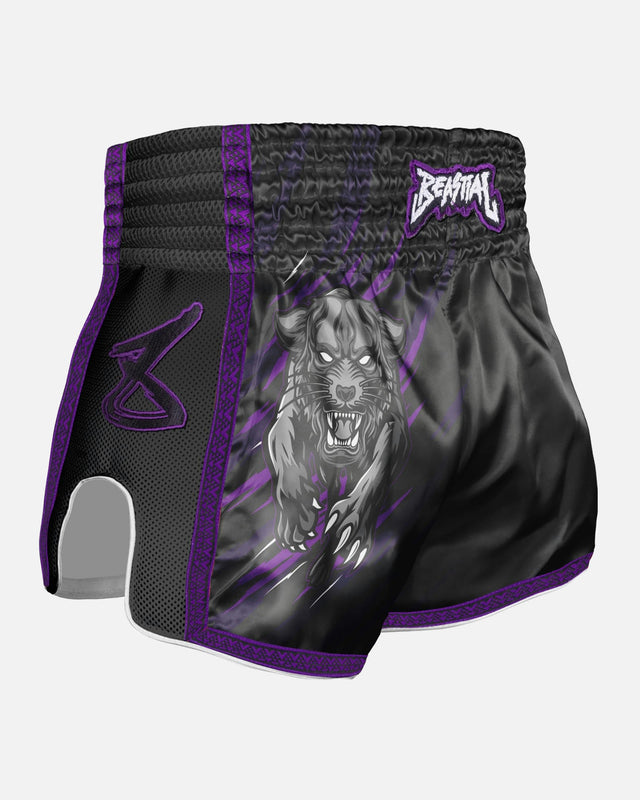 Spodenki Muay Thai 8 WEAPONS Beastial Panther – Czarne/Fioletowe