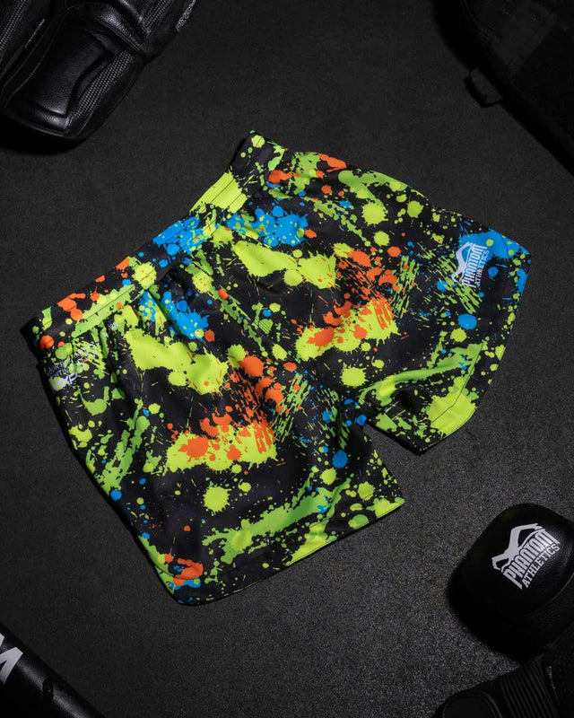 MMA trenky Phantom Athletics Fusion Splatter – Černé/Neon