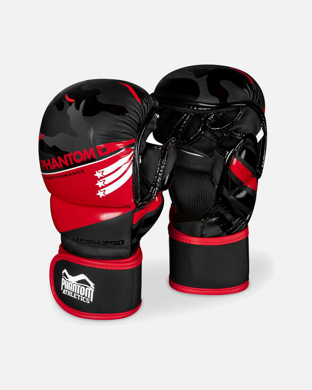 Luvas de MMA Phantom Athletics Raider – Vermelho/Preto Camo