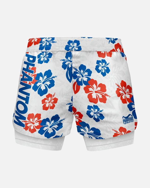 Calções de MMA Phantom Athletics Fusion 2in1 Hawaii – Branco/Azul/Vermelho